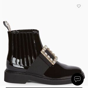Roger Vivier Black Patent Leather Boots with Crystal Buckles